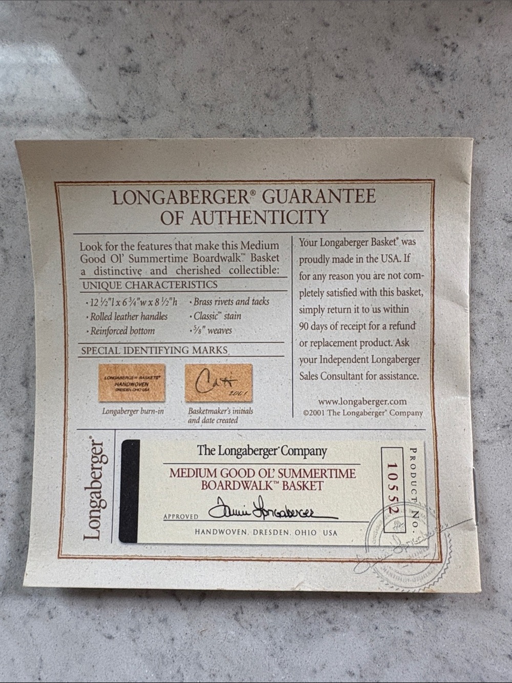 2001 Longaberger Medium Good Ol’Summertime Boardwalk Basket - Picture 16 of 16